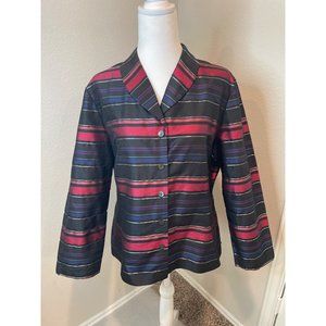 Talbots Black Multi Stripe Silk Button Front Jacket